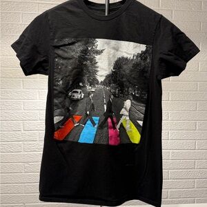 The Beatles Black and Red Short Sleeve Tee with Iconic Crosswalk Design